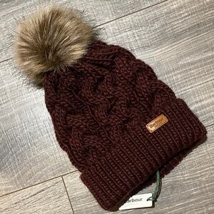 Barbour Penshaw Bordeaux Cable Knit Beanie with Pom-Pom NWT